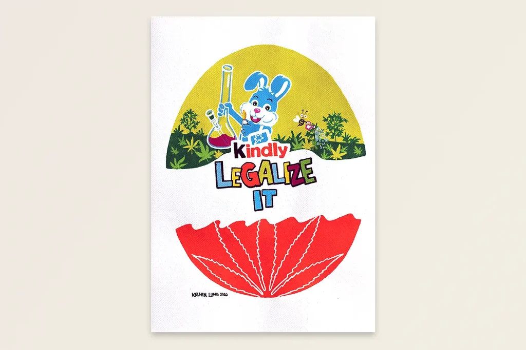 Teos Kindly Legalize It varjostuksella ja vaalealla taustalla